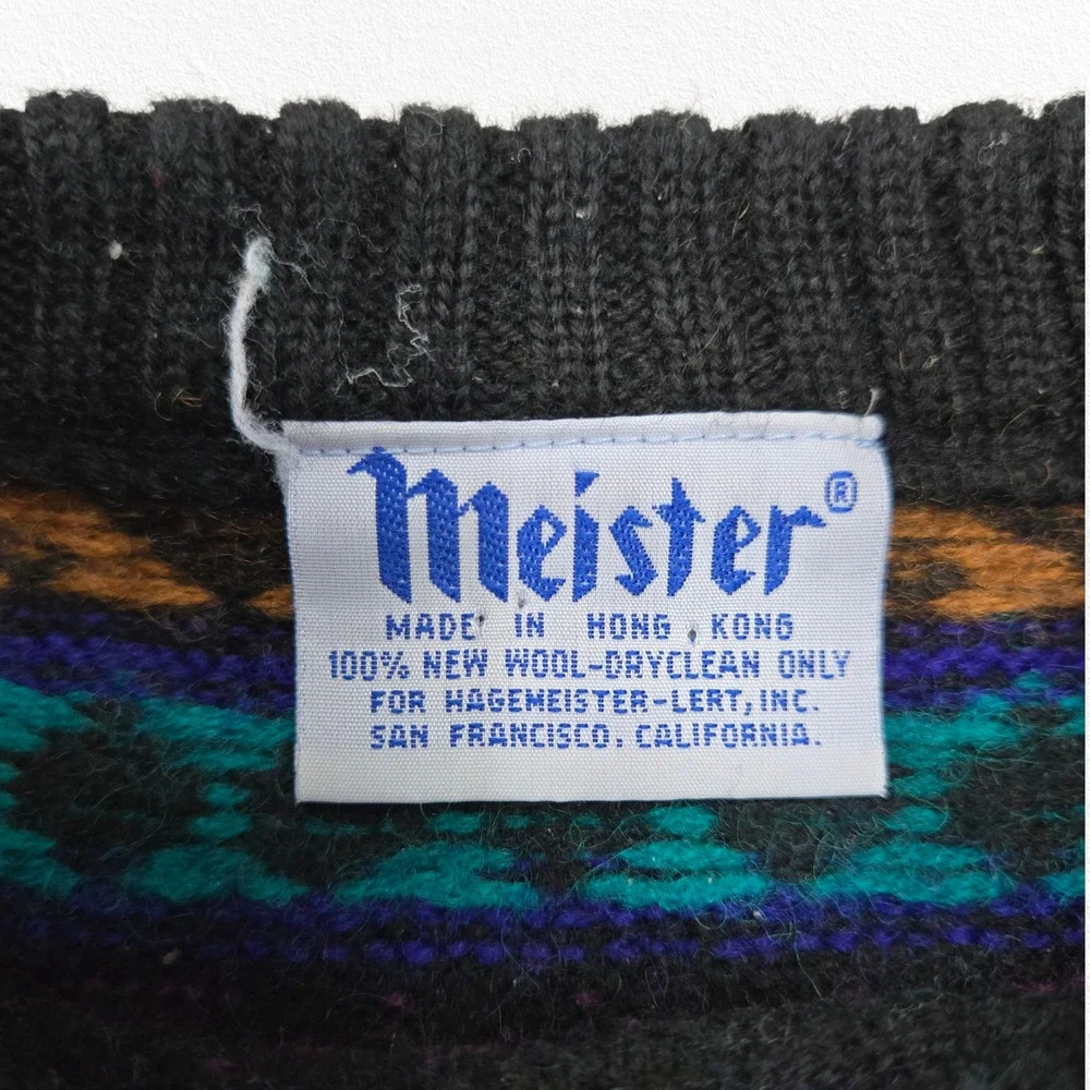 Vintage 90s Meister Fair Isle Geometric Wool Ski Pullover Sweater Size Small